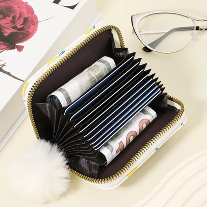 New women's card case With a Pom-pom Charm, Credit card holder, women's short wallet