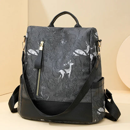 Women's Leather Backpack with Anti-Theft Design and Color-Blocking Style – Multifunctional with Large Capacity
