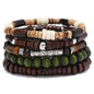 Retro men's multi-layered bracelet made with coconut shell, elastic cord, and wooden beads