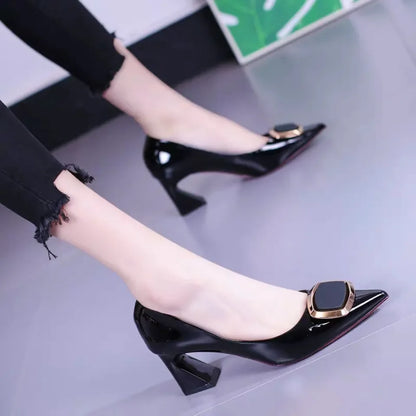 Elegant patent leather high-heeled shoes