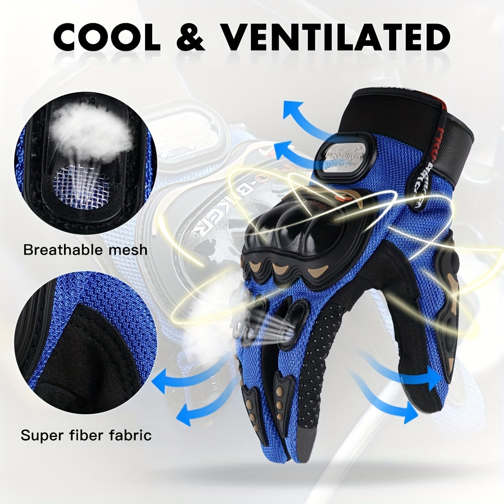 Unisex gloves for motorcycling, cycling, off-road riding, and other sports; breathable and featuring touchscreen-compatible fingertips
