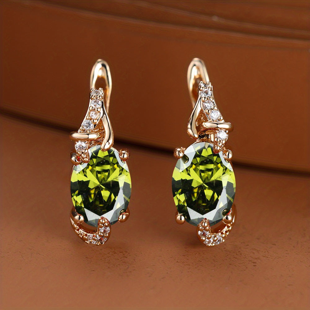 18K gold-plated stud earrings with a pendant set with round or oval-cut stones - Women's jewelry