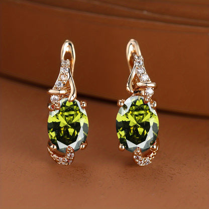 18K gold-plated stud earrings with a pendant set with round or oval-cut stones - Women's jewelry