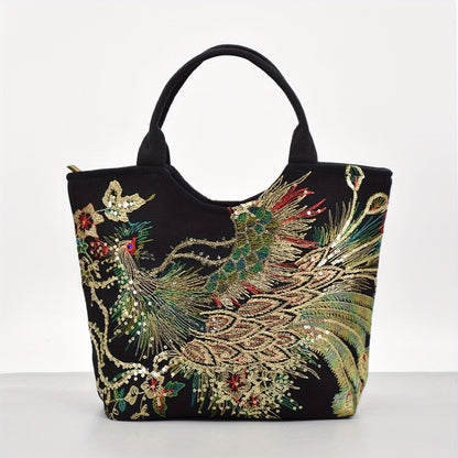 Women's embroidered crossbody bag with detachable double strap, retro style