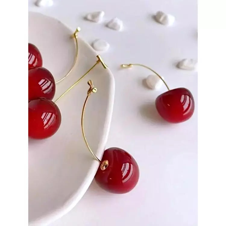 Women's Sweet Red Cherry Drop Earring – Delicate Fruit Design