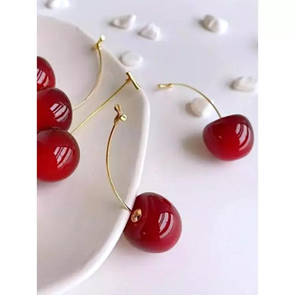 Women's Sweet Red Cherry Drop Earring – Delicate Fruit Design