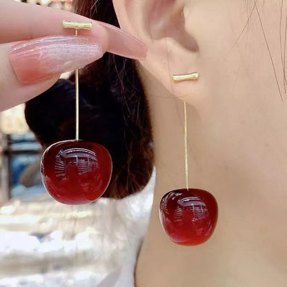 Women's Sweet Red Cherry Drop Earring – Delicate Fruit Design