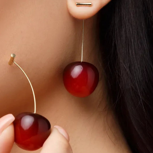 Women's Sweet Red Cherry Drop Earring – Delicate Fruit Design