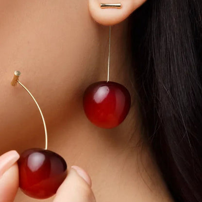Women's Sweet Red Cherry Drop Earring – Delicate Fruit Design