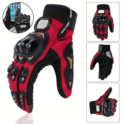 Unisex gloves for motorcycling, cycling, off-road riding, and other sports; breathable and featuring touchscreen-compatible fingertips