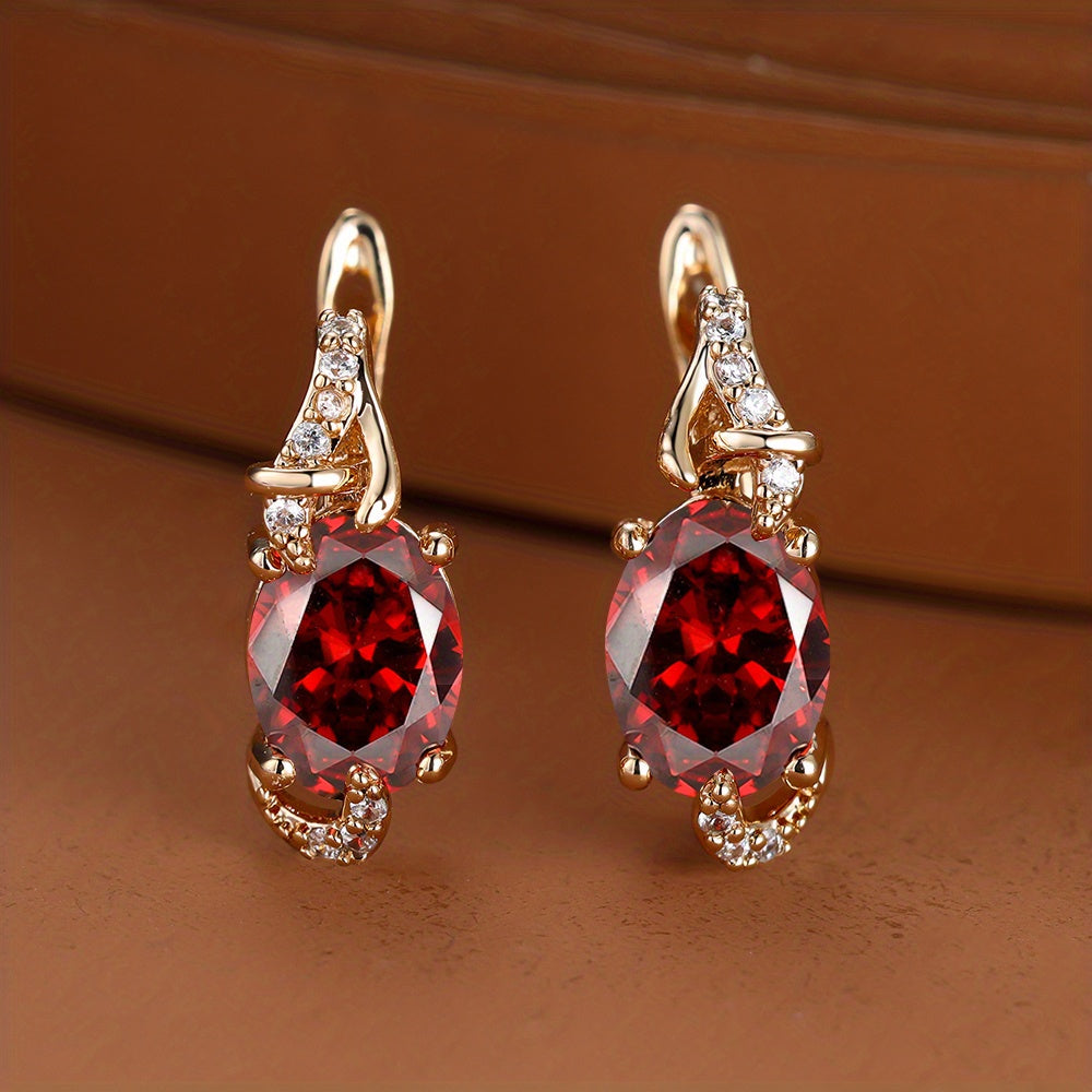 18K gold-plated stud earrings with a pendant set with round or oval-cut stones - Women's jewelry