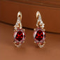 18K gold-plated stud earrings with a pendant set with round or oval-cut stones - Women's jewelry
