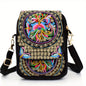 Women's Crossbody Bag with Removable Strap – Floral and Geometric Embroidery Print