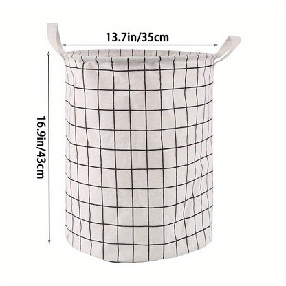 Round, portable fabric laundry basket, ideal for the laundry room or bathroom
