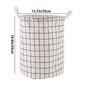 Round, portable fabric laundry basket, ideal for the laundry room or bathroom