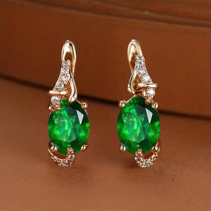 18K gold-plated stud earrings with a pendant set with round or oval-cut stones - Women's jewelry