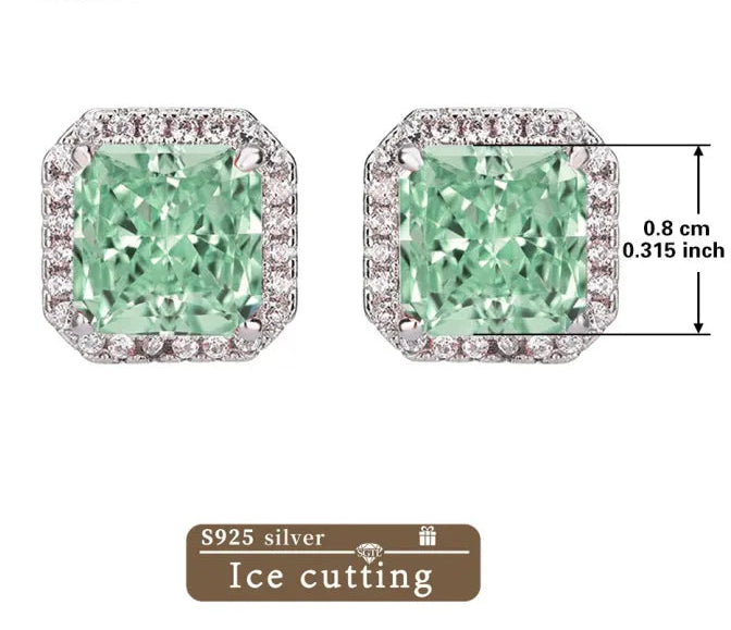 Classic S925 Sterling Silver Earring with High-Quality Mint Green Cubic Zirconia (Ice Cut) – Hypoallergenic and an Excellent Gift Option