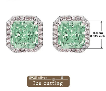 Classic S925 Sterling Silver Earring with High-Quality Mint Green Cubic Zirconia (Ice Cut) – Hypoallergenic and an Excellent Gift Option