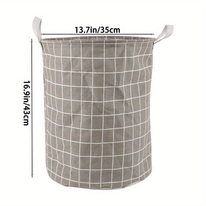 Round, portable fabric laundry basket, ideal for the laundry room or bathroom