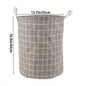 Round, portable fabric laundry basket, ideal for the laundry room or bathroom