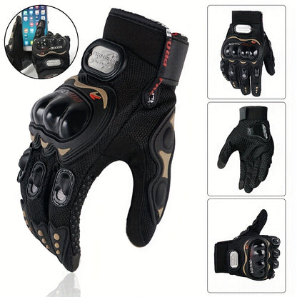 Unisex gloves for motorcycling, cycling, off-road riding, and other sports; breathable and featuring touchscreen-compatible fingertips