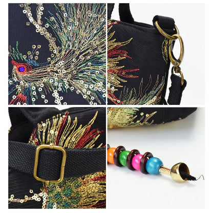 Women's embroidered crossbody bag with detachable double strap, retro style