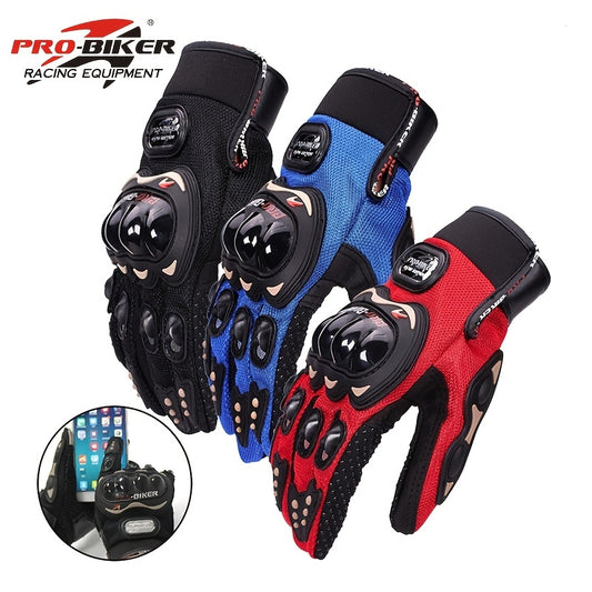 Unisex gloves for motorcycling, cycling, off-road riding, and other sports; breathable and featuring touchscreen-compatible fingertips