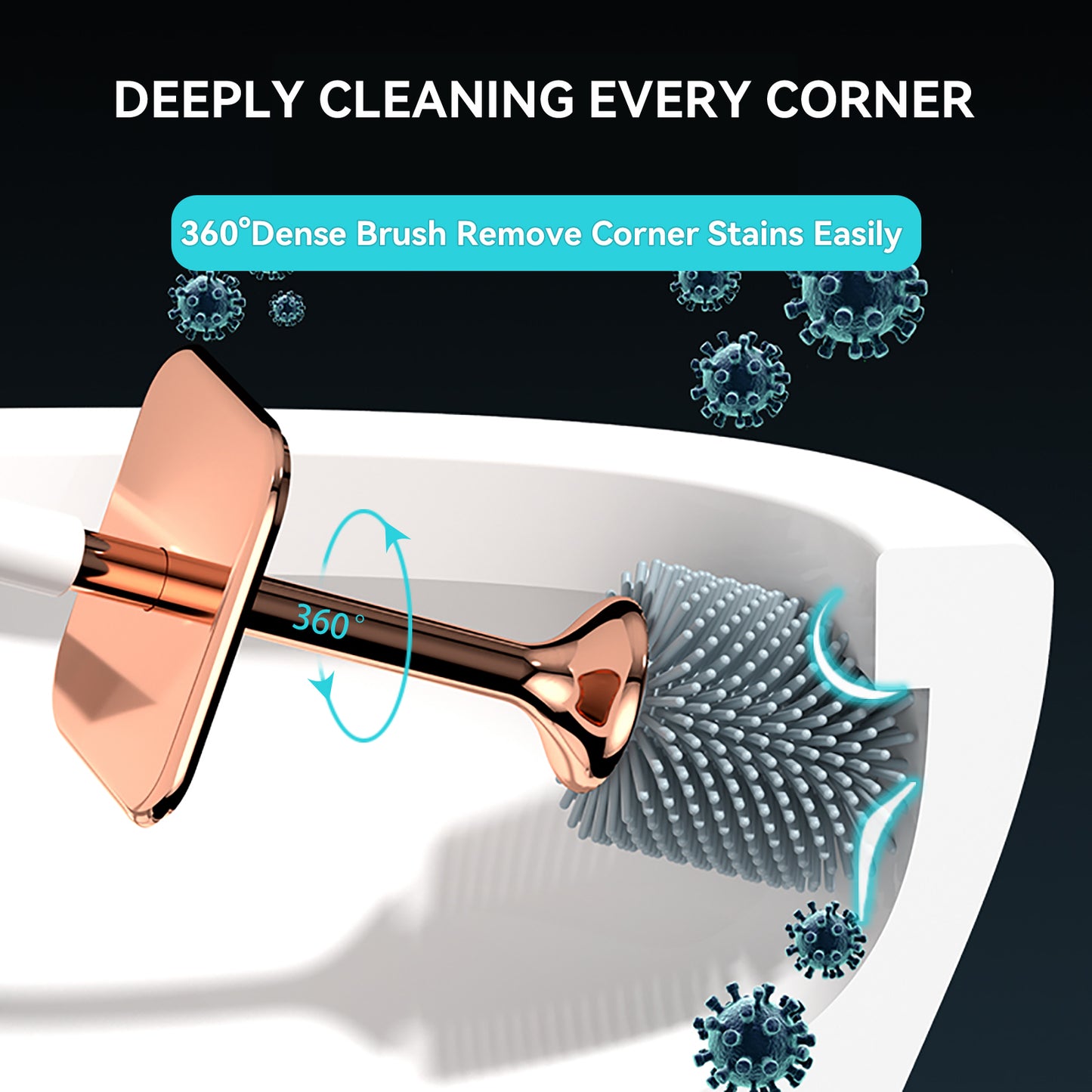 Toilet brush with holder, stylish with long ergonomic handle, a modern and deep cleaning accessory for the bathroom