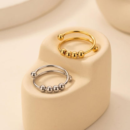 Adjustable Anti-Stress Ring for Women – Open Design with Spinning Beads, 18k Gold-Plated Stainless Steel