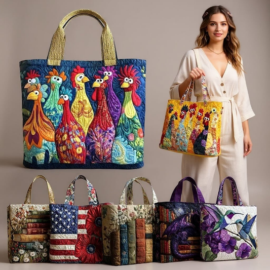 Women's Lightweight Quilted Cotton Tote Bag (Vintage Style) with Shoulder Strap – Ideal for Travel, Shopping, Groceries, and the Beach