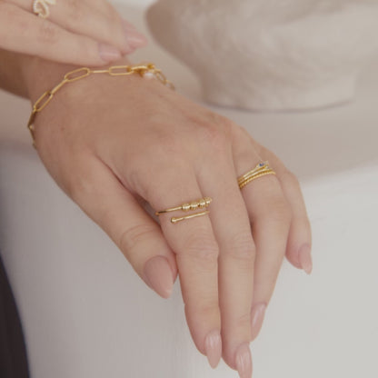 Adjustable Anti-Stress Ring for Women – Open Design with Spinning Beads, 18k Gold-Plated Stainless Steel
